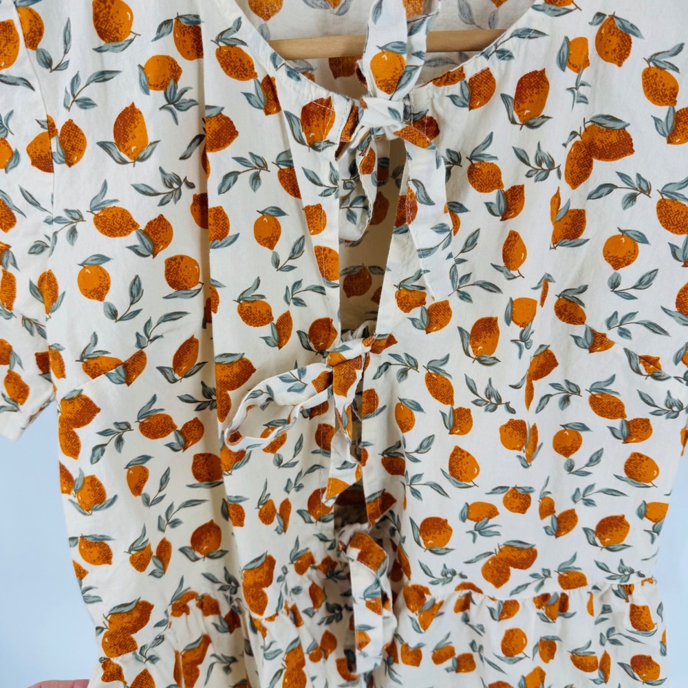 Cream & Orange Tie-Front Peplum Blouse - Picture 5 of 8